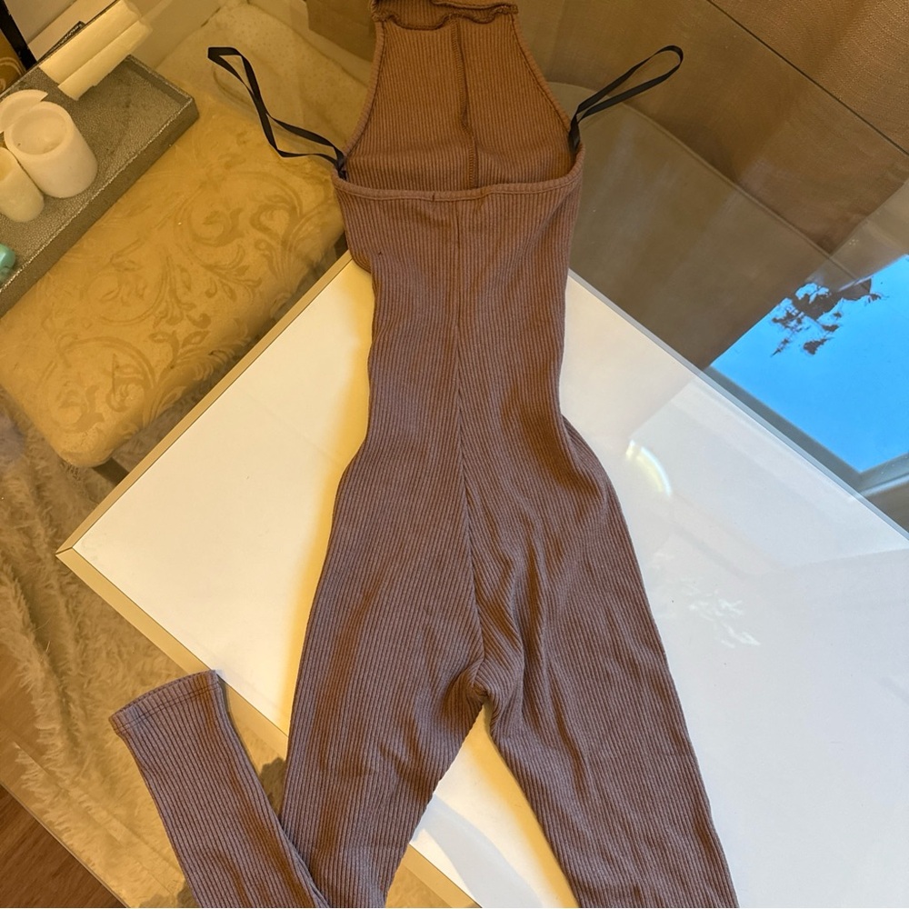 JLUXLABEL BROWN ribbed high neck jumpsuit - Picture 2 of 3